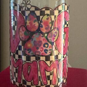 Hand Designed Dog Mama  On 16 ounce Glass Jar Tumbler